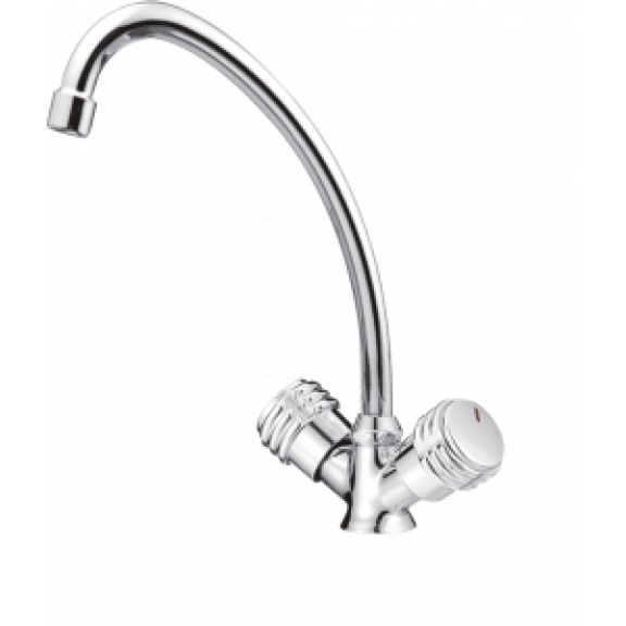 Смесител стоящ за кухненски умивалник  с  висок чучур , две ръкохватки , керамичен механизъм  . 