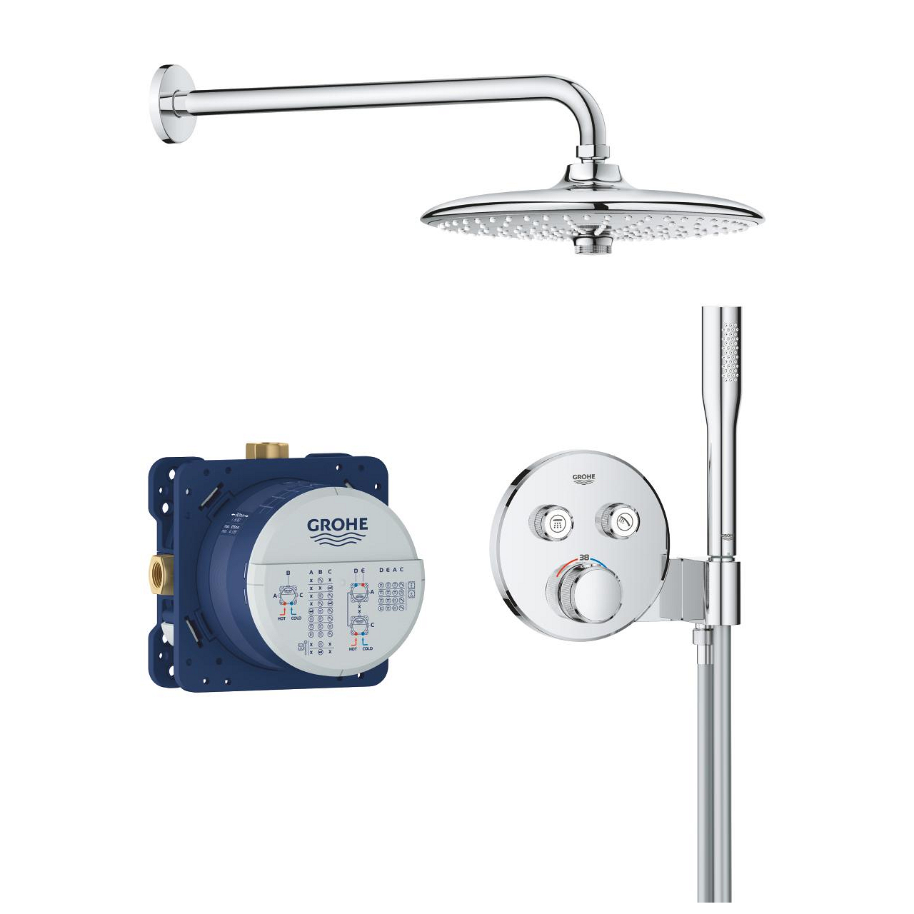 GROHE Душ комплект за вграждане SmartControl с ТЕРМОСТАТЕН смесител с кръгла душ пита 26см