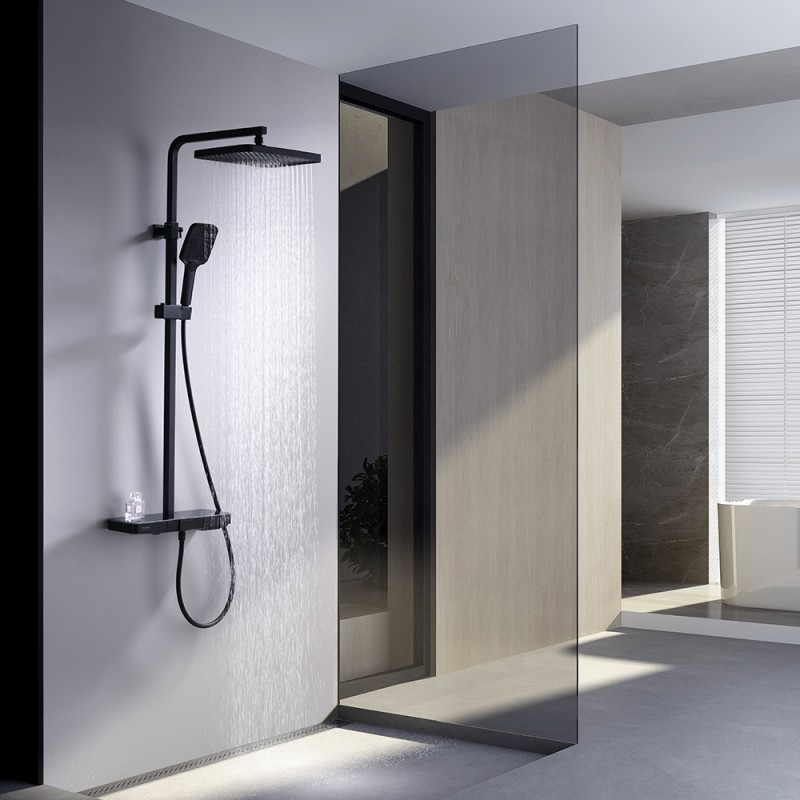 INTERCERAMIC Душ комплект, черен с термосмесител