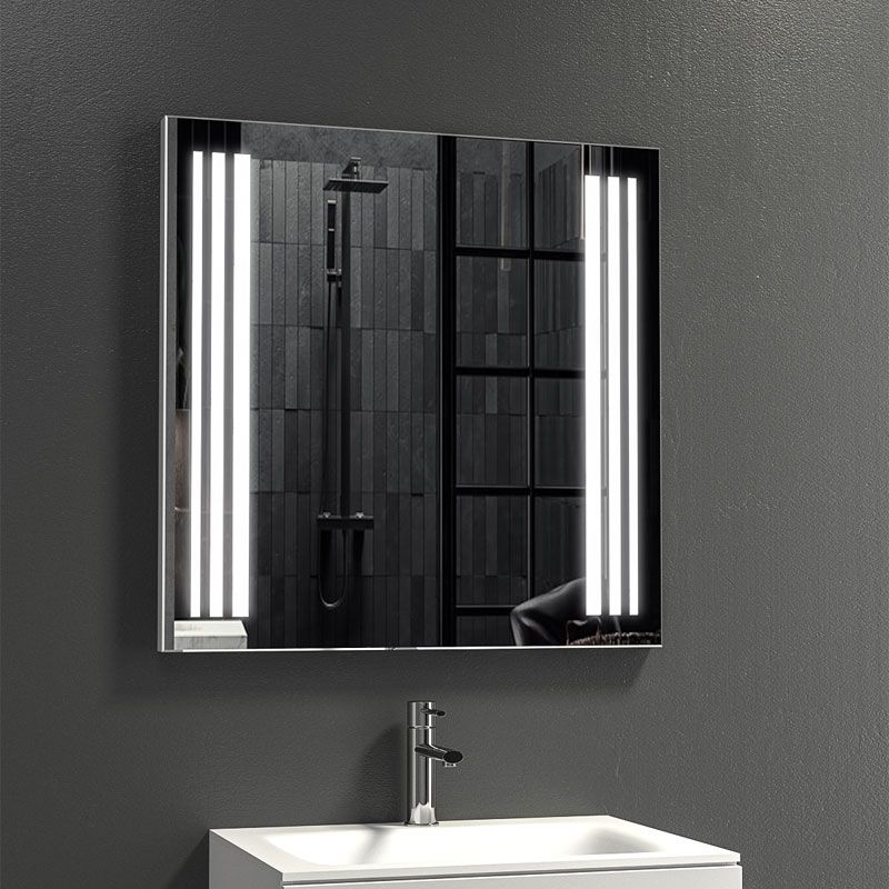 KARAG Огледало за баня 100×75×4cm с LED осветление 6400K, Рамка от неръждаема стомана