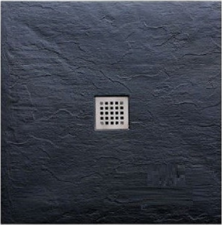 KARAG Корито за вграждане черно, 90x90x2.5см, сифон с решетка от неръждаема стомана Ø90
