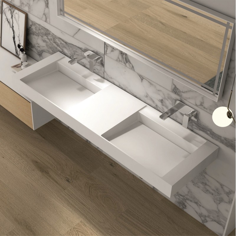 Двоен умивалник от материал iStone Solid Surface, размер 200x55x14.5см, без сифон