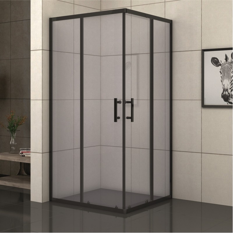 Квадратна душ кабина 80x80x180см, 4мм тонирано стъкло, профили черни