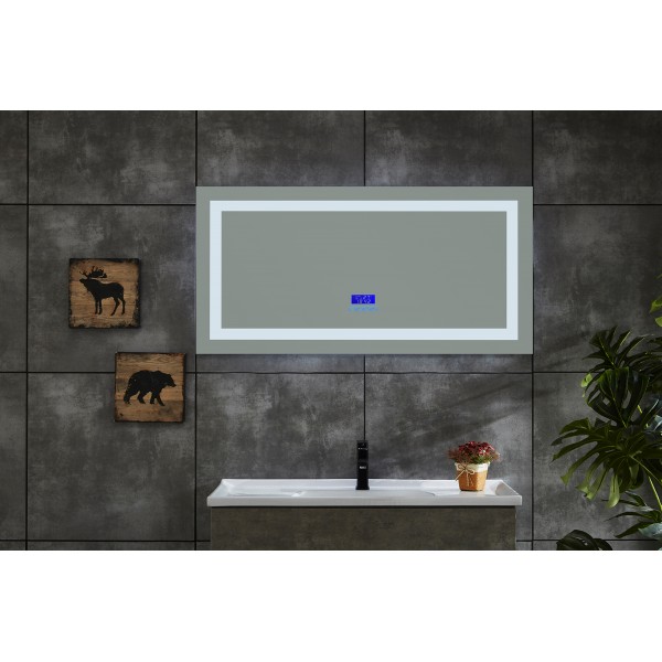 Огледало за баня с вградено LED осветление, размер: 120x60см, TOUCH SCREEN, часовник, нагревател