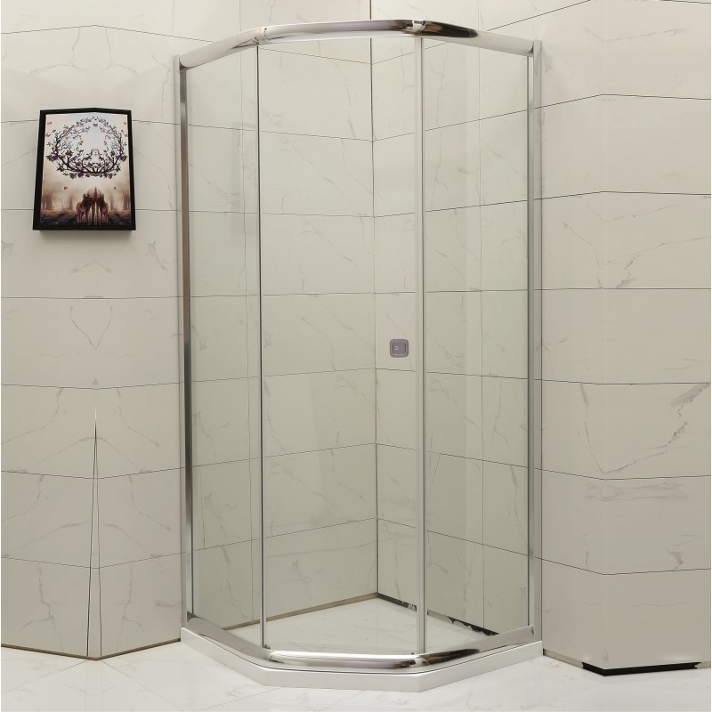 Петоъгълна душ кабина 90x90x200см, 5мм прозрачно стъкло, профили хром