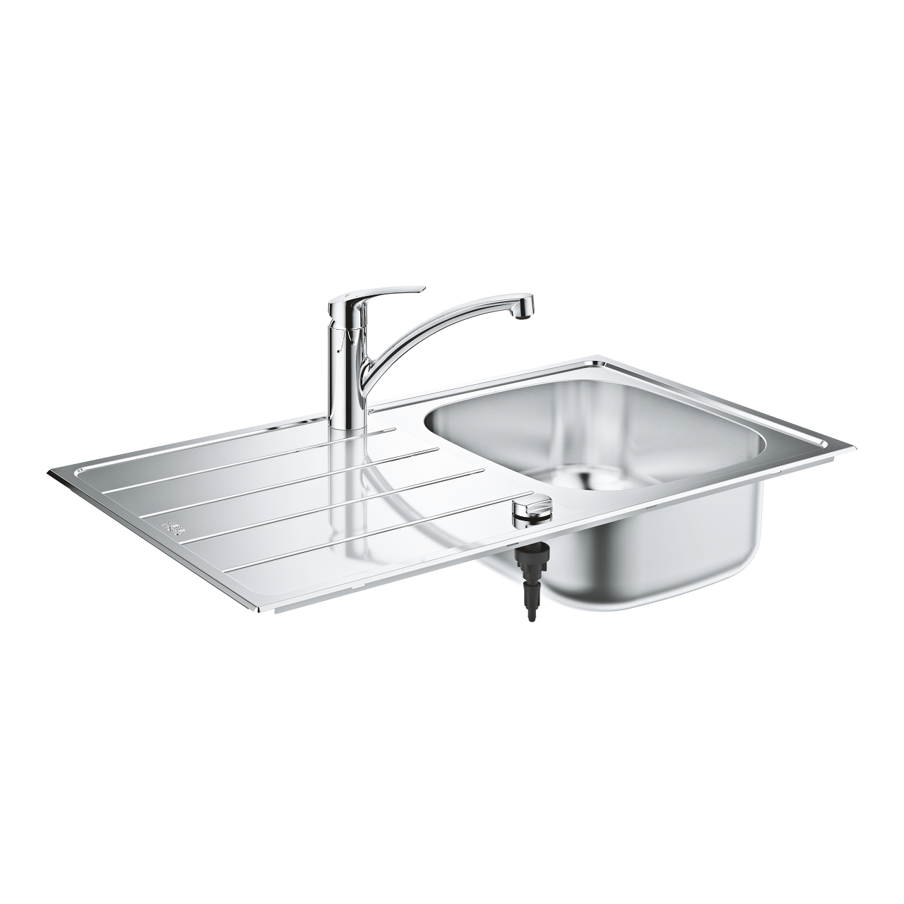 Комплект кухненска мивка със смесител GROHE K300 от неръждаема стомана с отцедник Кухненски смесител Eurosmart с подвижен лят чучур