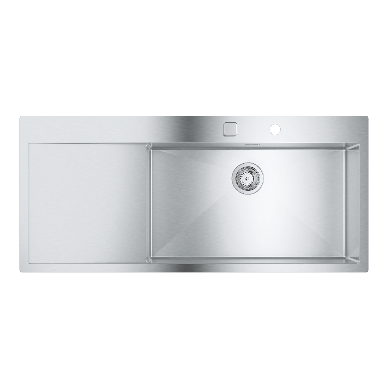 Кухненска мивка GROHE К800 от неръждаема стомана с 1 купа Плот за отцеждане Монтаж върху плот GROHE Whisper Размер: 116 х 52 см Размер на купата: 71 х 40 х 20 см