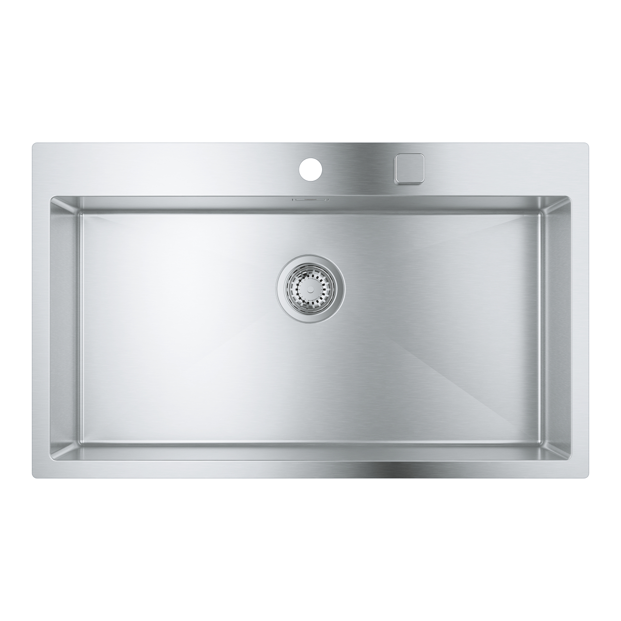 Кухненска мивка GROHE К800 от неръждаема стомана с 1 купа Монтаж върху плот GROHE Whisper Размер: 84,6 х 56 см Размер на купата: 79 х 40 х 20 см