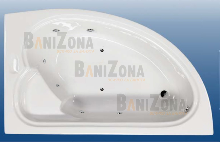 Ъглова хидромасажна вана SANOTECHNIK, Размери:165x95x64см, Производител: България, ЛЯВА/ДЯСНА