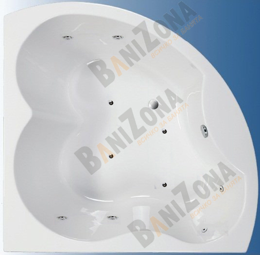 Ъглова хидромасажна вана SANOTECHNIK, Размери:149x149x62см, Производител: България