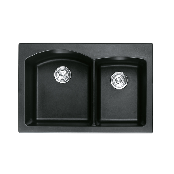Двойна кухненска  мивка в комплект със сифон ICGS 8401 BLACK, ШИРИНА (см) 	84 ; ВИСОЧИНА (см) 	24 ; ДЪЛБОЧИНА (см) 	56