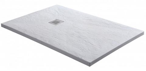 Правоъгълно корито от изкуствен мрамор - бяло,80x120x3см, Решетка за сифона от неръждаема стомана