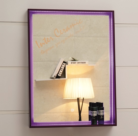 Огледало за баня с лилава PVC рамка, TOUCH SCREEN, LED осветление, Размер: 60x80см
