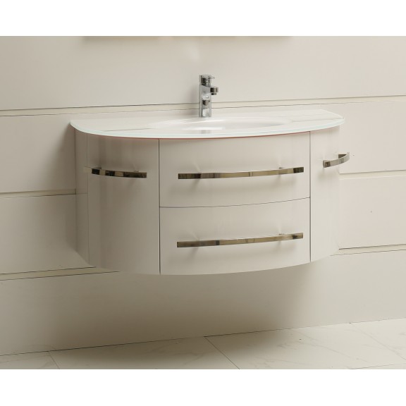 PVC Долен шкаф за баня, панти със “soft close” механизъм, 100x53x50см, БЯЛ стъклен умивалник