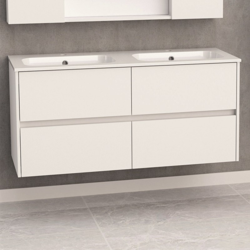 PVC Долен шкаф за баня, панти със “soft close” механизъм, 119*45*55см, Умивалникът е от смола - бял цвят