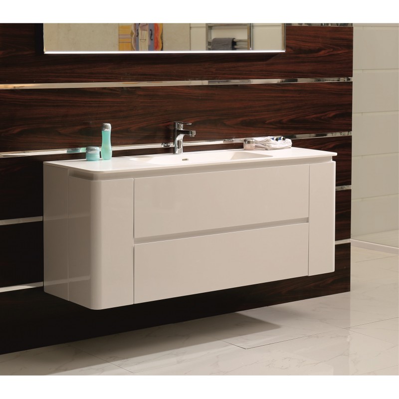 PVC Долен шкаф за баня, панти със “soft close” механизъм, 140x46x60см, Умивалник iStone материал