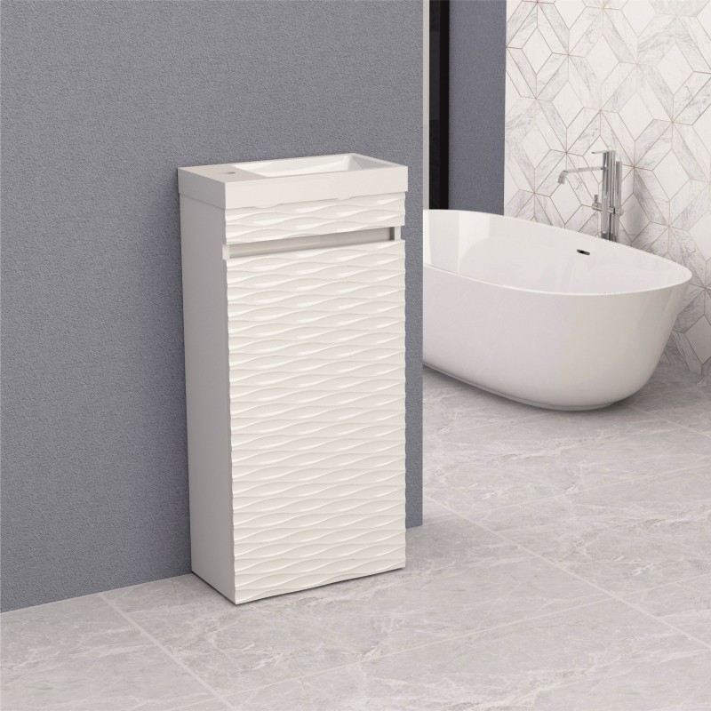PVC шкаф за баня, панти със “soft close” механизъм. 39,5*21,5*79,5см, умивалник от смола