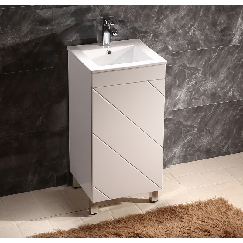 PVC шкаф за баня, панти със “soft close” механизъм.42x42x85см, Порцеланов умивалник, нивелиращи се крачета