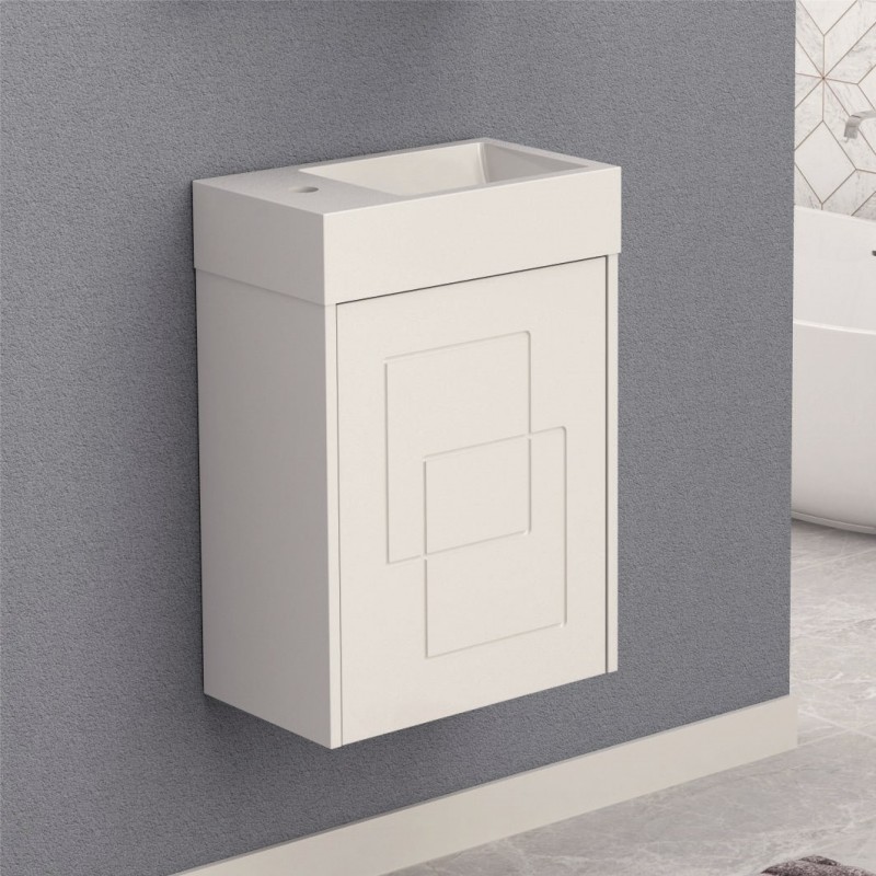 PVC шкаф за баня, панти със “soft close” механизъм. 45x30x63см, умивалник от смола