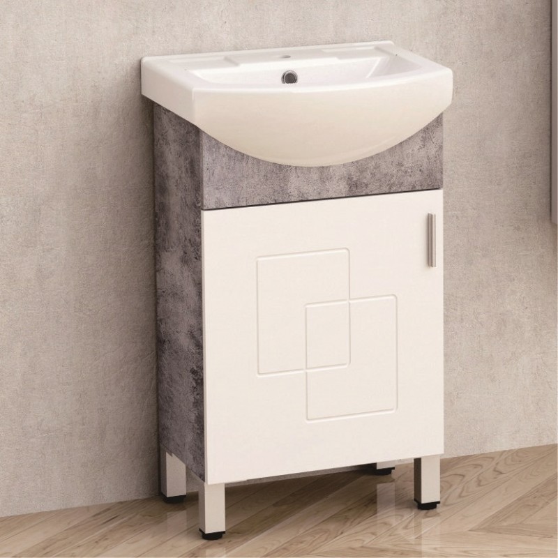 PVC шкаф за баня, панти със “soft close” механизъм. 50*40*85см, Порцеланов умивалник