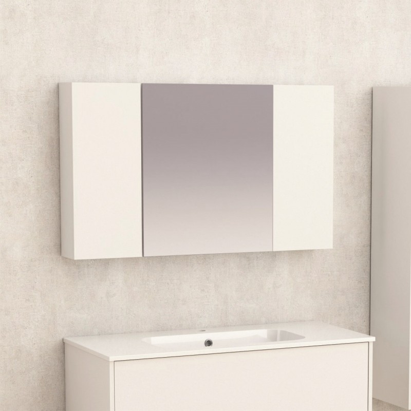 Горен огледален PVC шкаф за баня, 100*14*60см, Панти Soft close, Бял