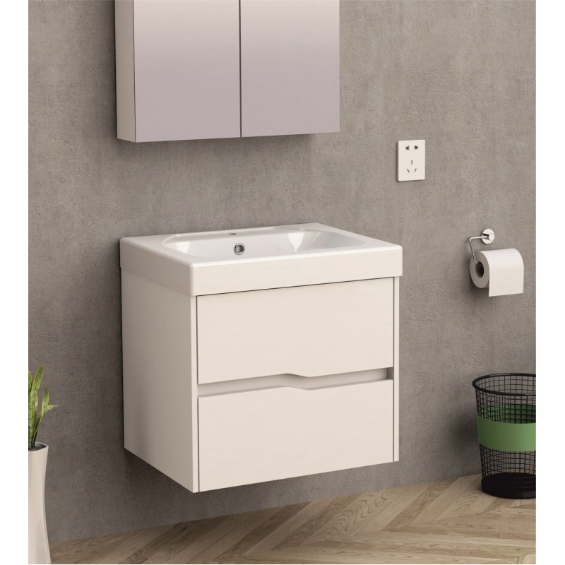 PVC Долен шкаф за баня, панти със “soft close” механизъм, 60x49x60см, умивалник от порцелан