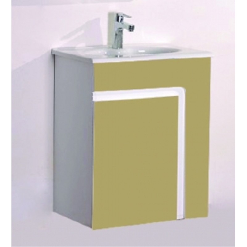 PVC шкаф за баня, панти със “soft close” механизъм. 62x40x55см, Умивалникът е  порцеланов