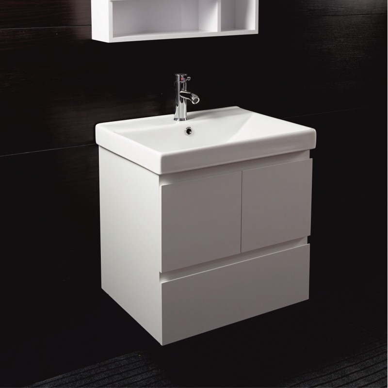 PVC Долен шкаф за баня, панти със “soft close” механизъм. 60x60x45см, Порцеланов умивалник