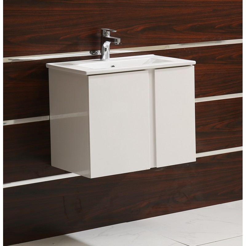 PVC шкаф за баня, панти със “soft close” механизъм. 61x40x50см, Умивалникът е порцеланов
