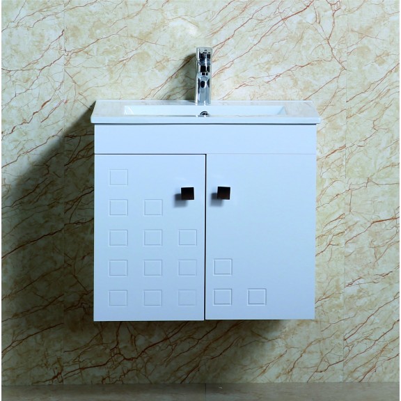 PVC шкаф за баня, панти със “soft close” механизъм. 61x40x55см, Умивалникът е порцеланов