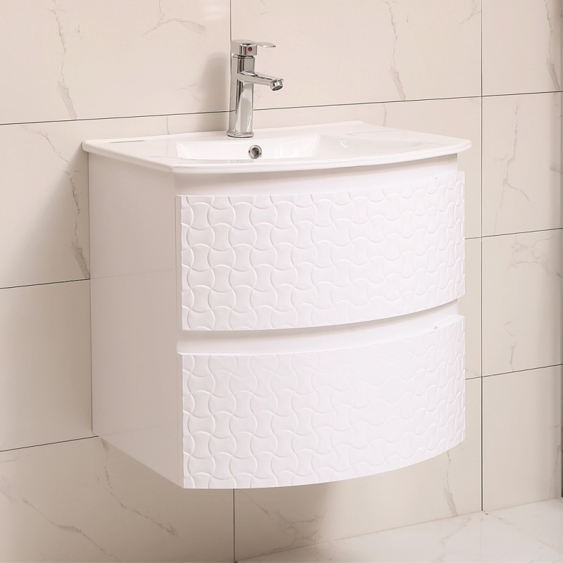 PVC Долен шкаф за баня, панти със “soft close” механизъм, 61x50x55см, Бял порцеланов умивалник