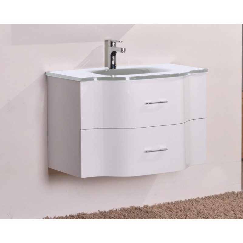 PVC Долен шкаф за баня, панти със “soft close” механизъм, 80*50*50см, Умивалникът е от стъкло 