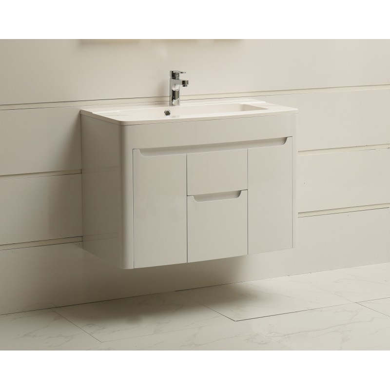 PVC Долен шкаф за баня, панти със “soft close” механизъм, 85x49x62см, Умивалникът е от смола - бял цвят