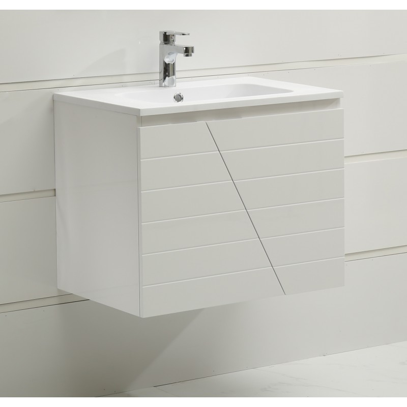 PVC шкаф за баня, панти със “soft close” механизъм. 65x46x55см, Умивалникът е изработен от СМОЛА